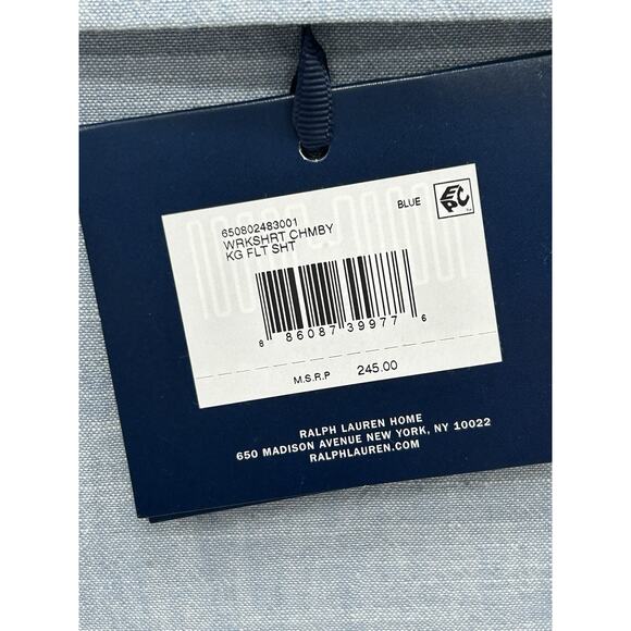 Ralph Lauren King Flat Sheet Chambray Blue Workshirt NEW - Picture 5 of 5